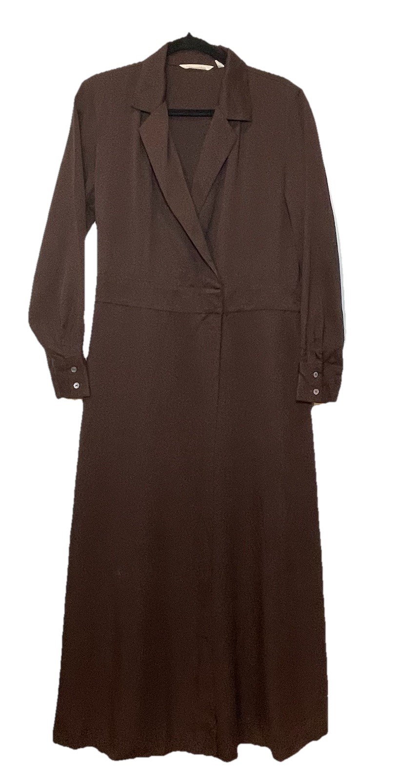 Soft Surroundings Maxi Coat Dress Size L Brown Lyocell A-Line Pockets Lagenlook