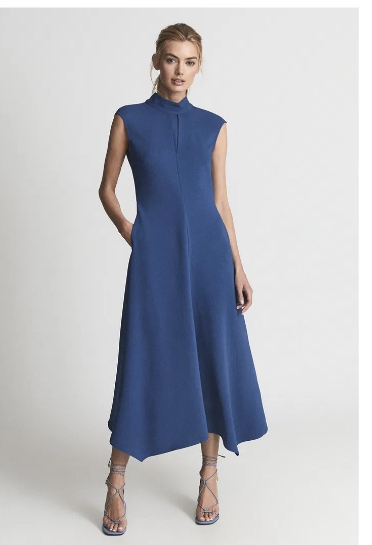 REISS Livvy Open Back Midi Dress in Blue UK Size 12 true to size
