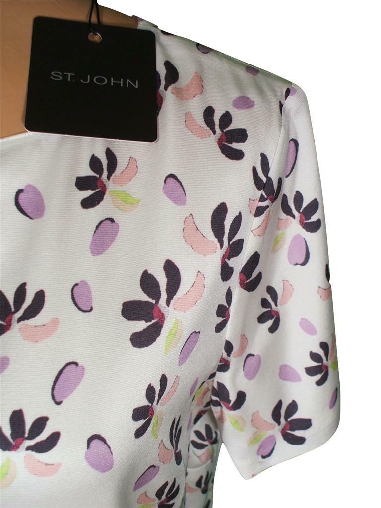 NWT ST. JOHN Knits Geranium Petals Print Stretch Silk Crepe Dress sz 16 $995