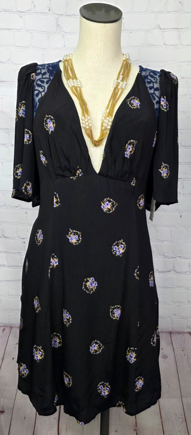 Free People Clove Mockingbird Plunge Mini Dress Floral Backless Boho Festival 4