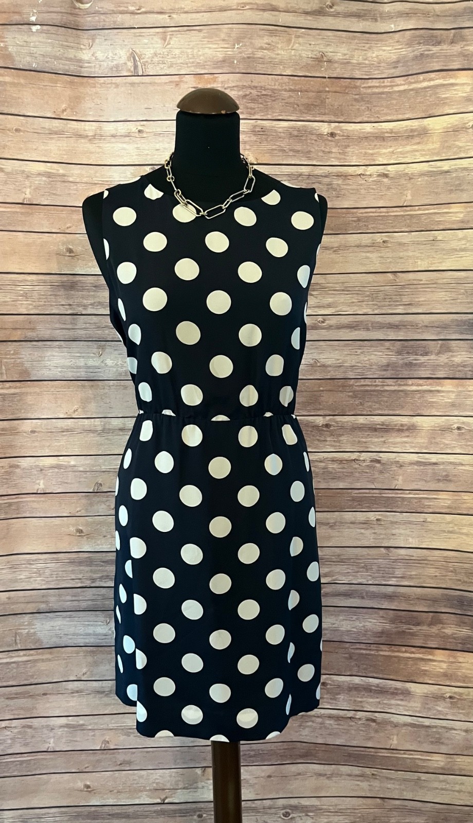 J. Crew Navy White Polka Dot Sleeveless Sheath Dress Size 14 Style 43750