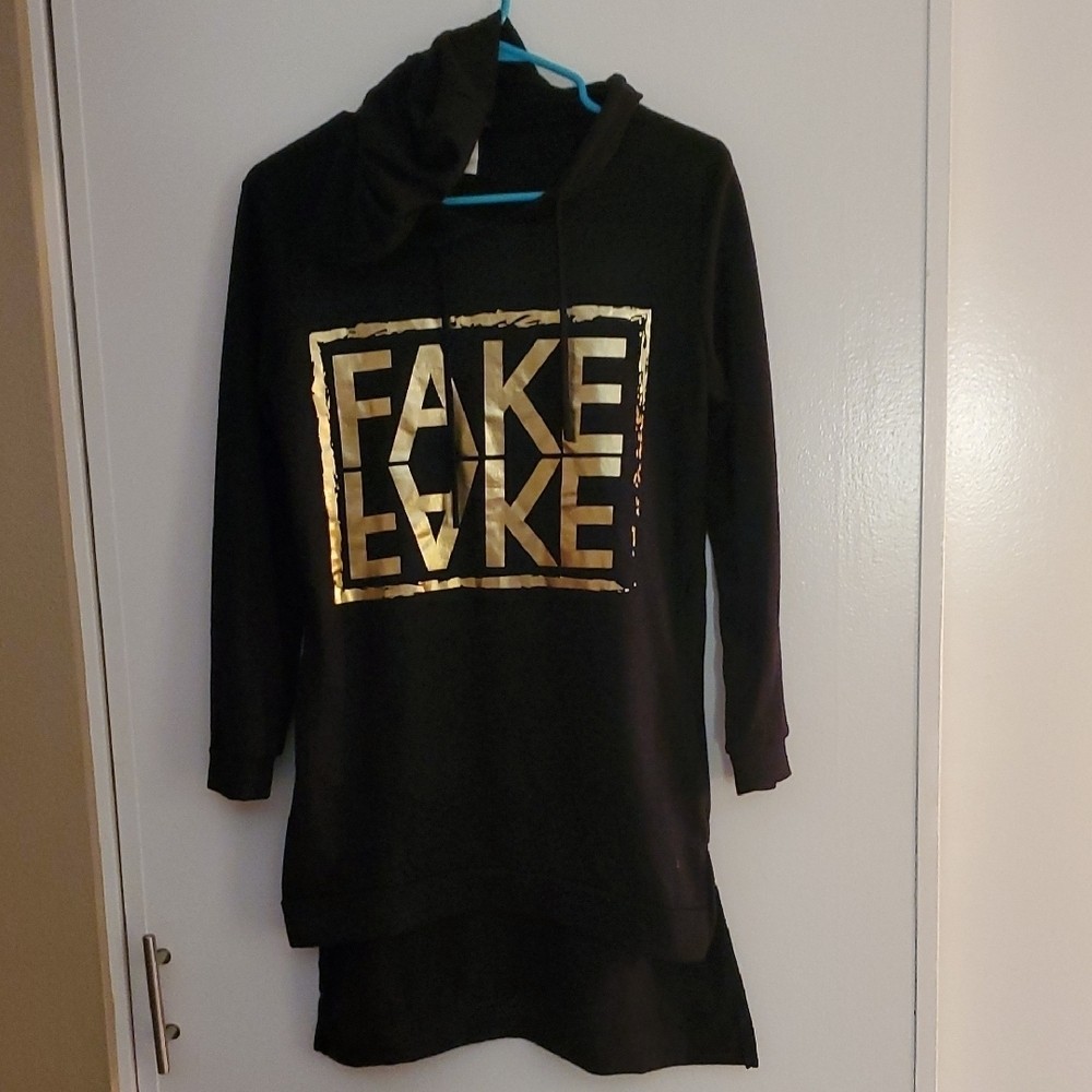 Black and Gold Graphic Hoodie Dress