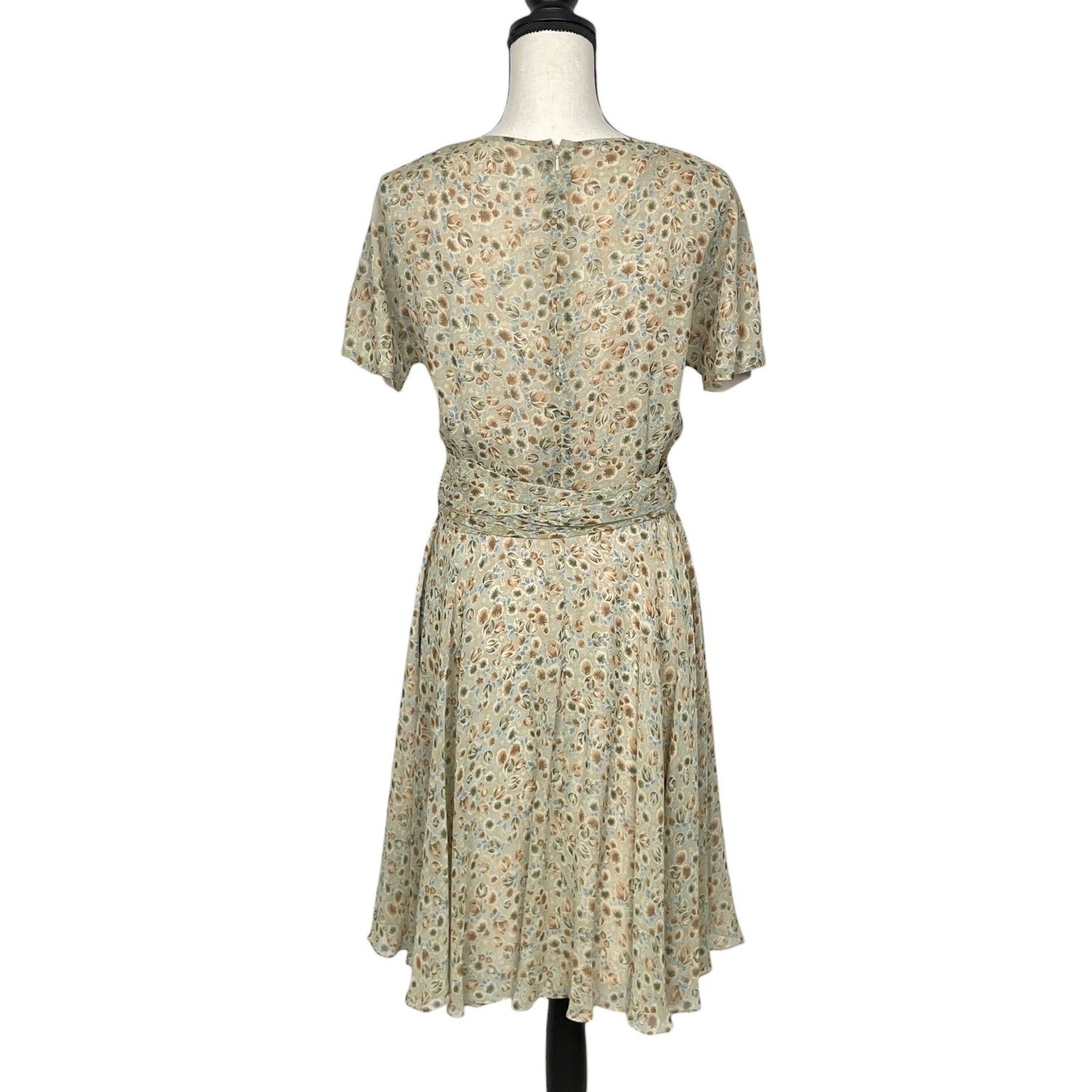 Vintage Dana Buchman 100% Silk Ditsy Floral Tie Waist Dress 8 Cottagecore Earthy