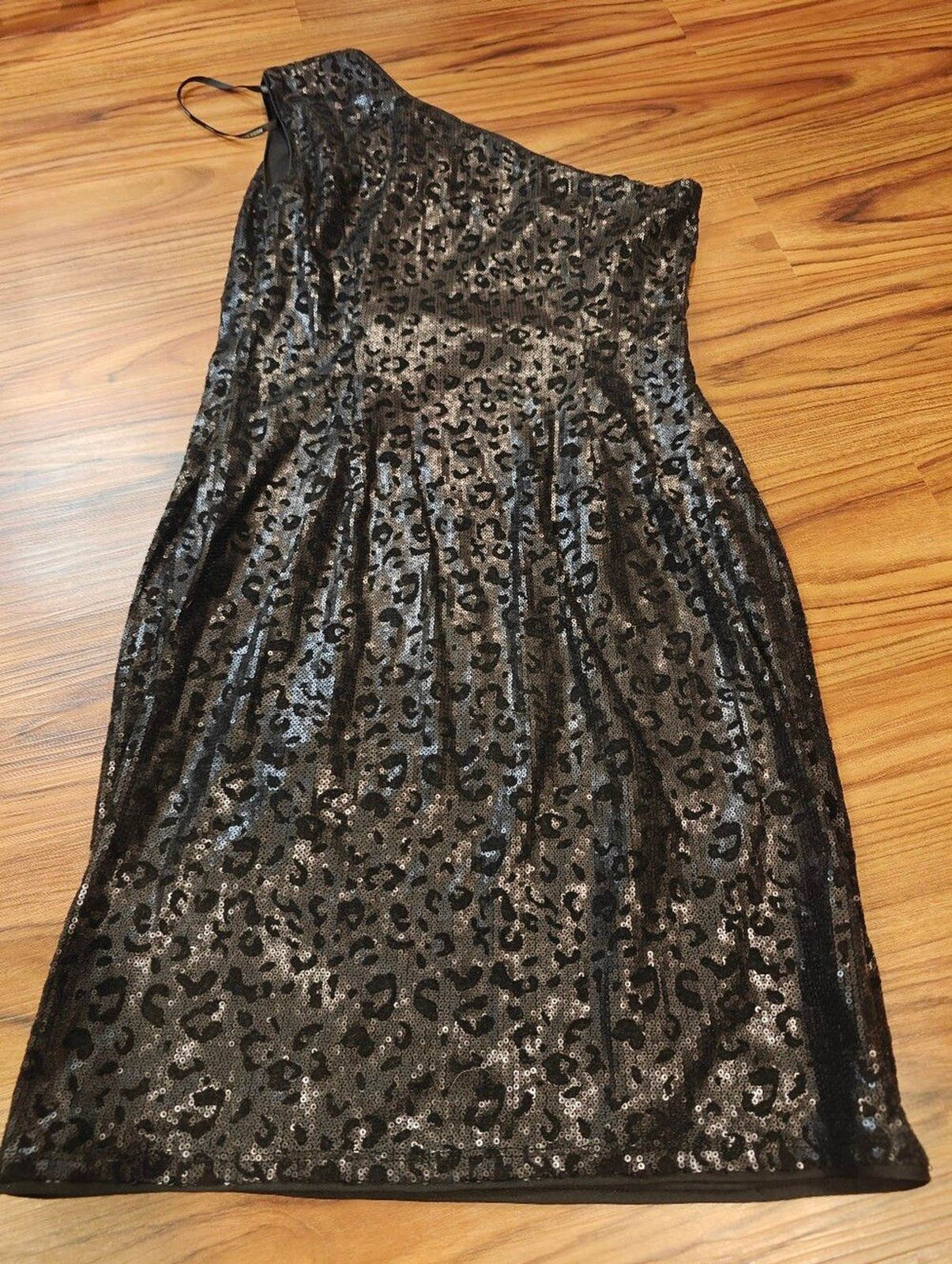 Miss Sixty Sequin Velvet Cheetah Animal Black One Shoulder Dress