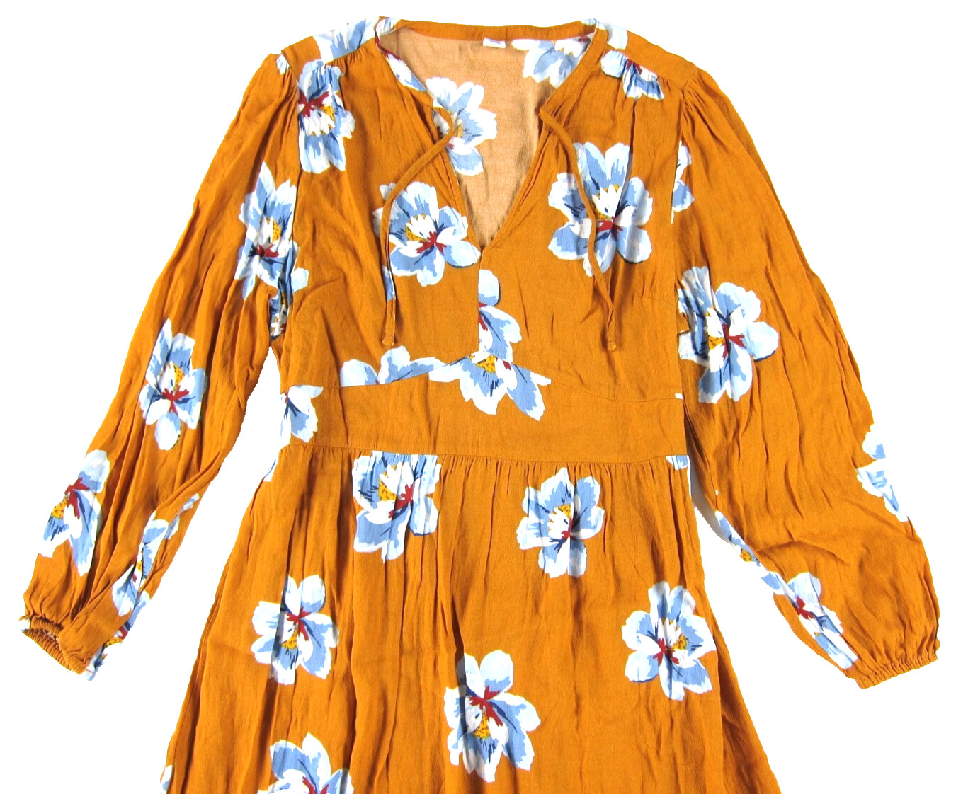 Old Navy Orange Blue White Floral Rayon Long Sleeve Tiered Maxi Smock Dress Med