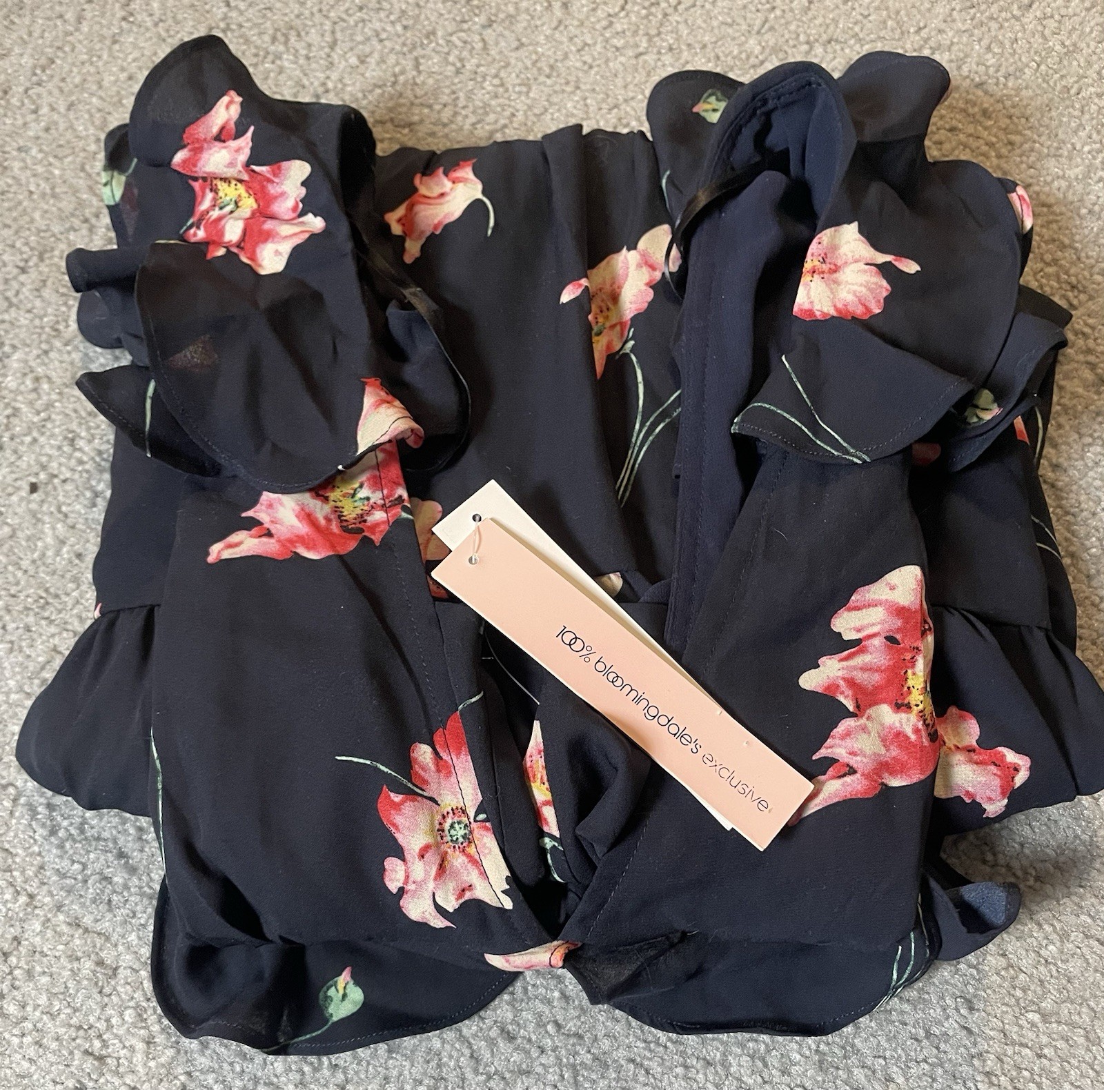 Bloomingdales Exclusive AQUA Maxi Dress L Tiered Floral Pink Plunging Neck Boho