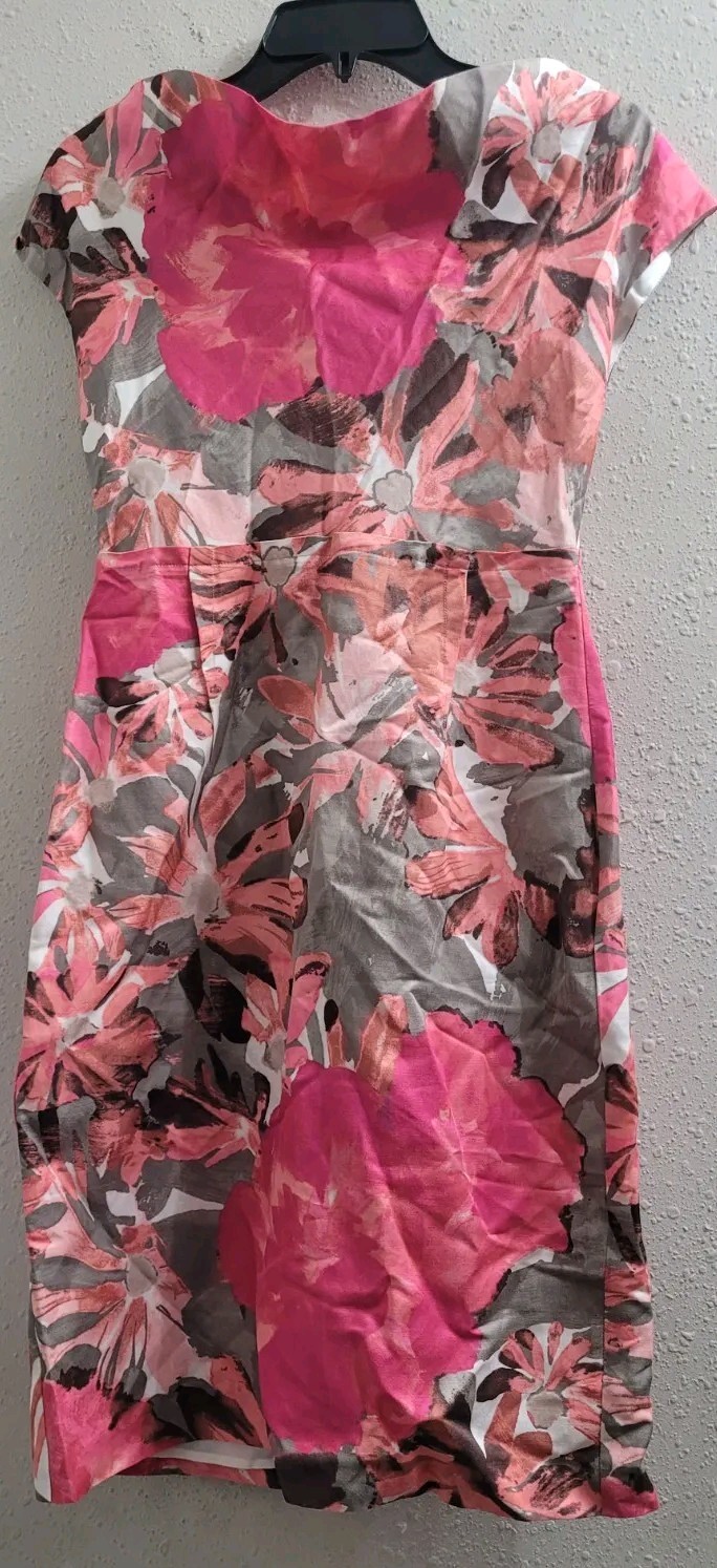 Banana Republic Mad Men Women’s Pink Watercolor Floral Sheath Dress Sz 2