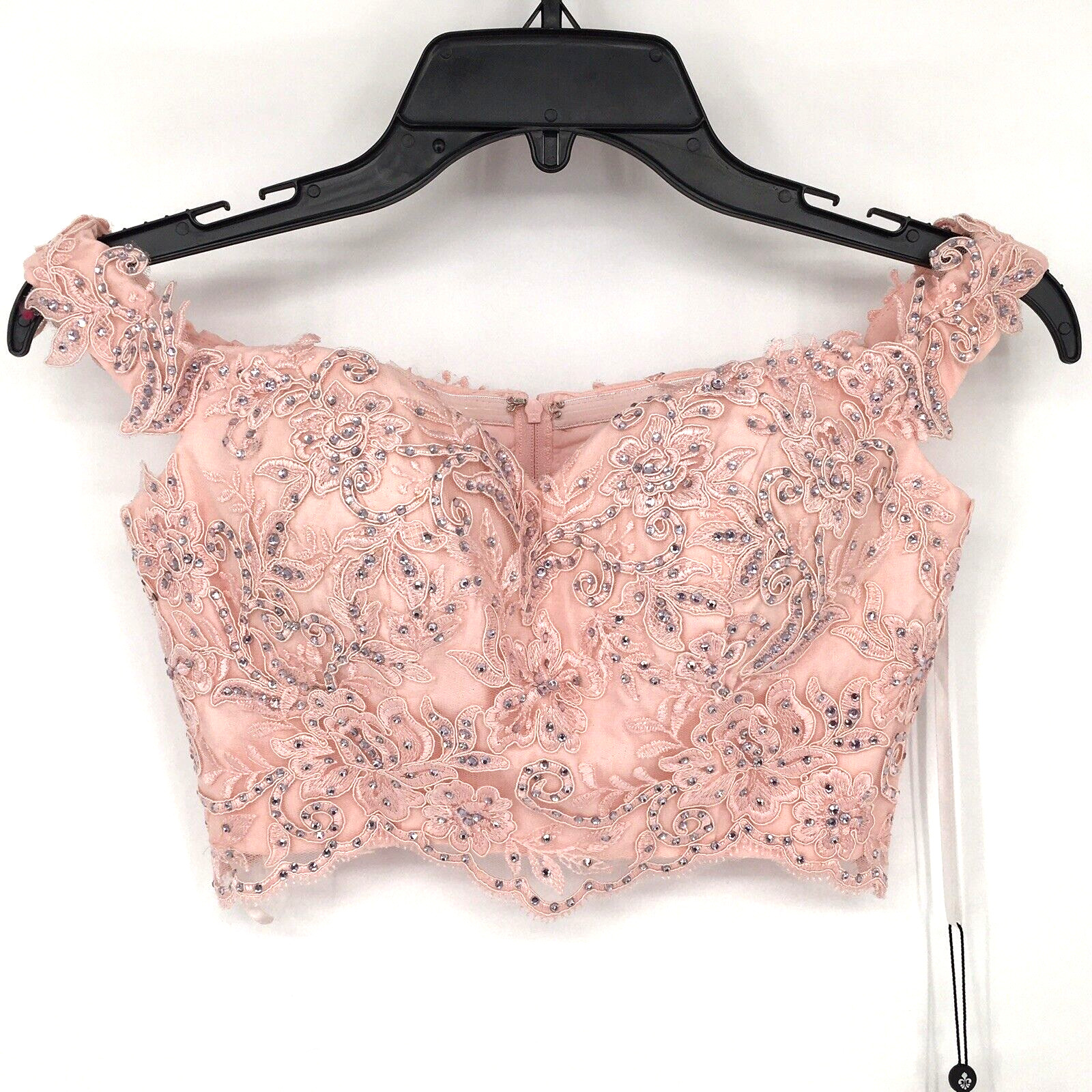 NWT Alyce Paris Ice Pink Prom Bustier Formal Crop Top Size 000 Embellished Lace