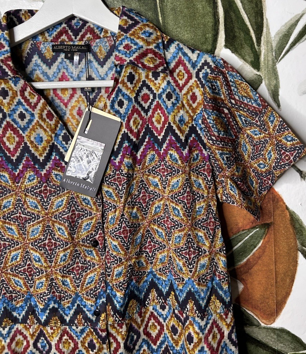 Alberto Makali Small Dress Womens Printed Lightweight Viscose Short Sleeve NWT