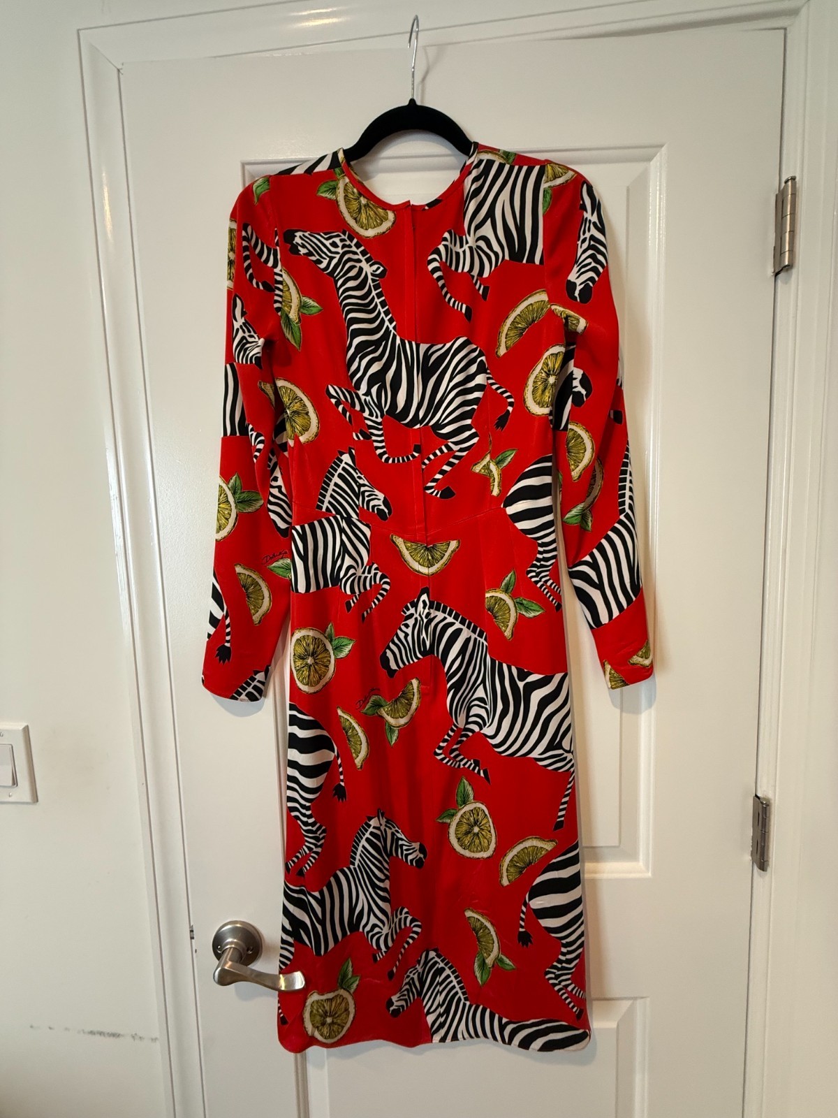 Dolce & Gabbana Red, Black & White Zebra and Lemon Print Midi dress size 40/M