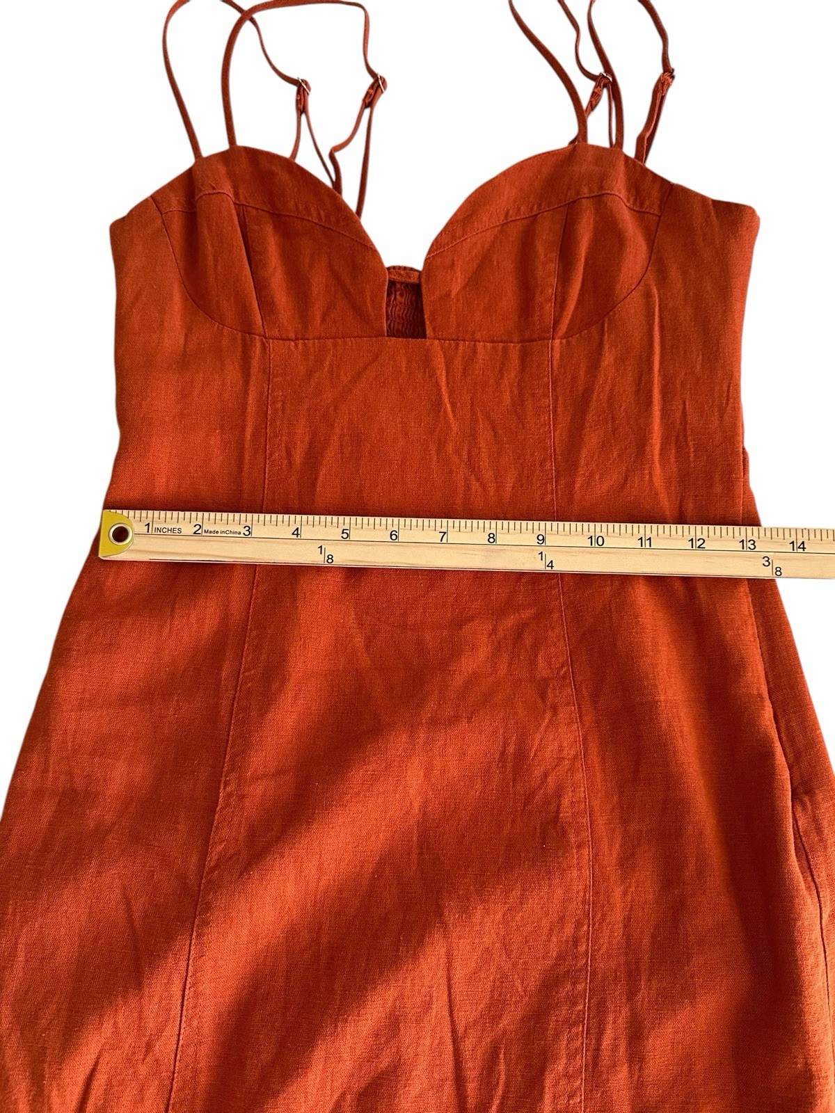 Forever 21 Rust Linen Dress Sleeveless Lined Adjustable Straps Cut Out Sexy SM