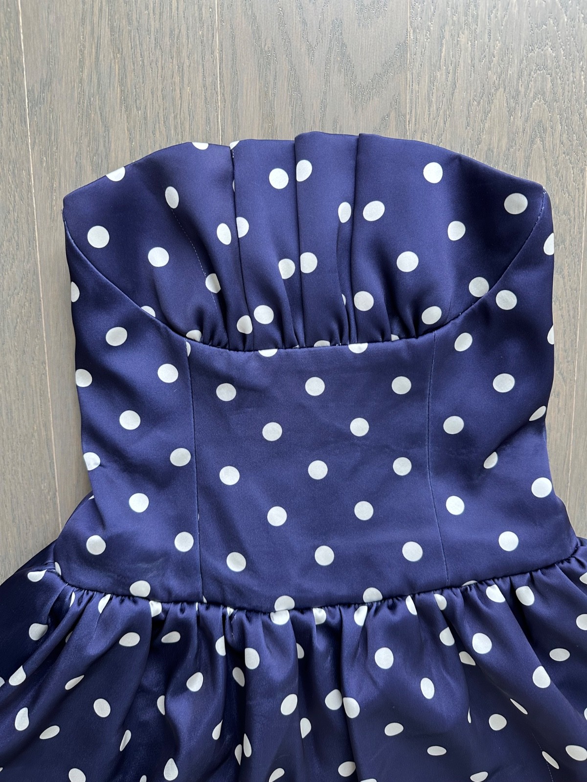 Self Portrait Self-Portrait Satin Midi Dress Strapless Navy Blue White Size US 0