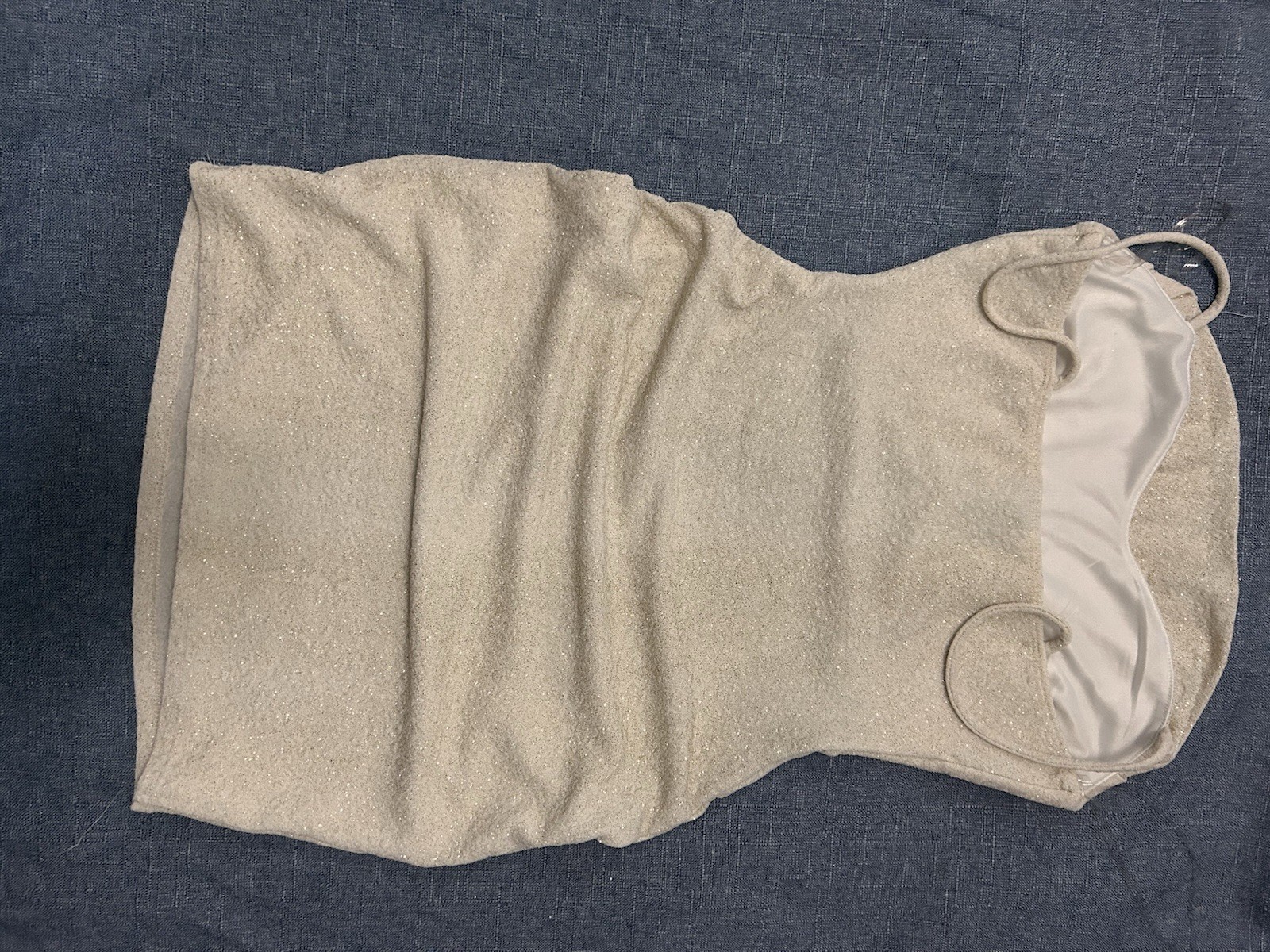 Windsor Beige Glitter Cowl Neck Bodycon Mini Dress Spaghetti Straps S
