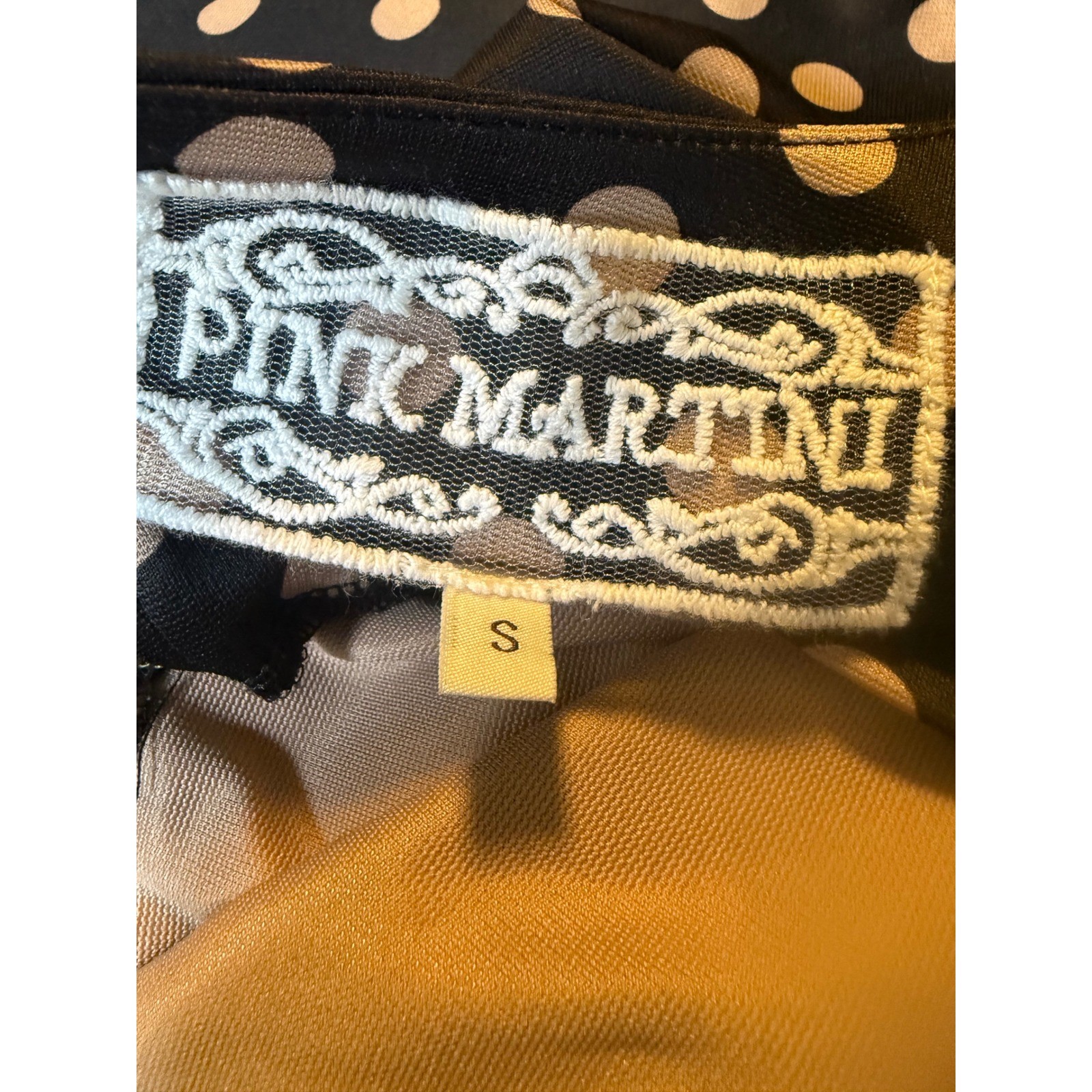 Pink Martini Black Beige Polka Dot Draped Neck Sheath Dress S retro whimsi Y2K