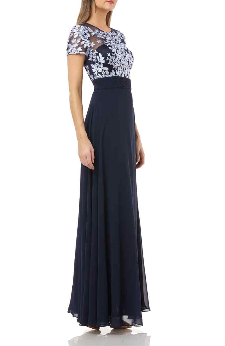 JS COLLECTIONS EMBROIDERED ILLUSIONS BODICE NAVY/PERIWINKLE DRESS GOWN sz 12