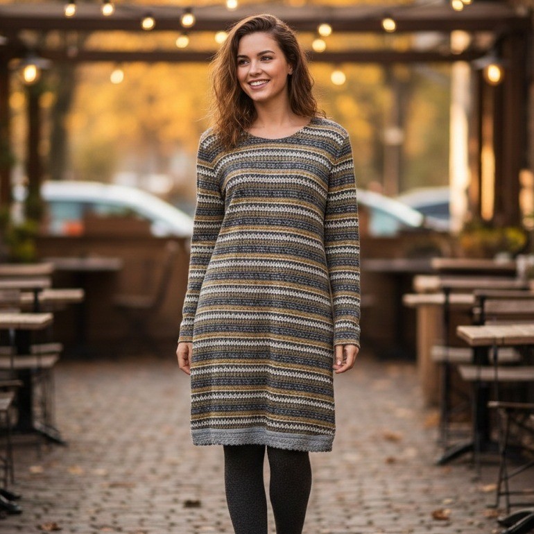Yak & Yeti Dress Womens Sz Medium Long Sleeve Retro Boho Pullover Pockets Casual