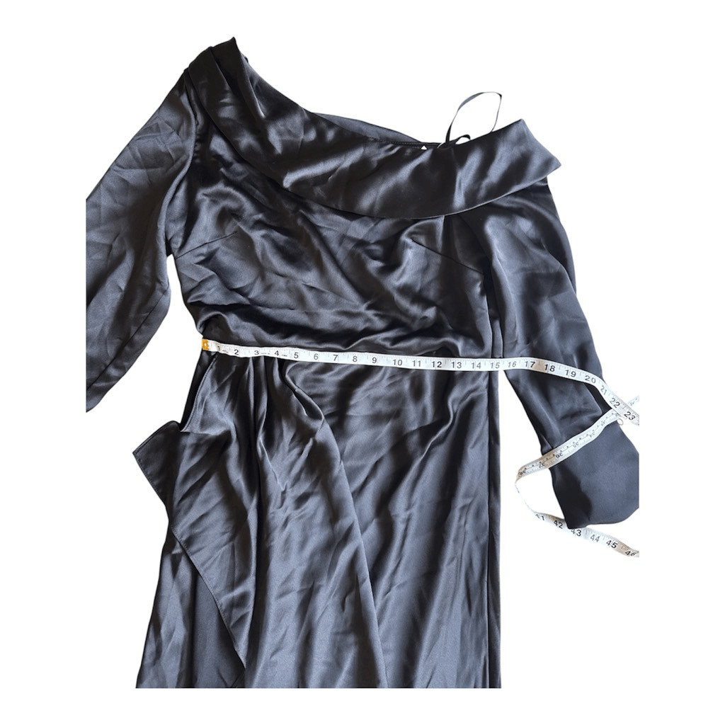 Xscape Evenings Off-the-Shoulder Long Sleeve Satin Gown in black Size 10