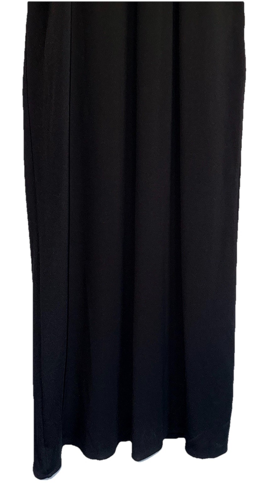 H HALSTON Black Strapless Drape Satin Bow Trim Front Slit Stretch Knit Gown 2 XS