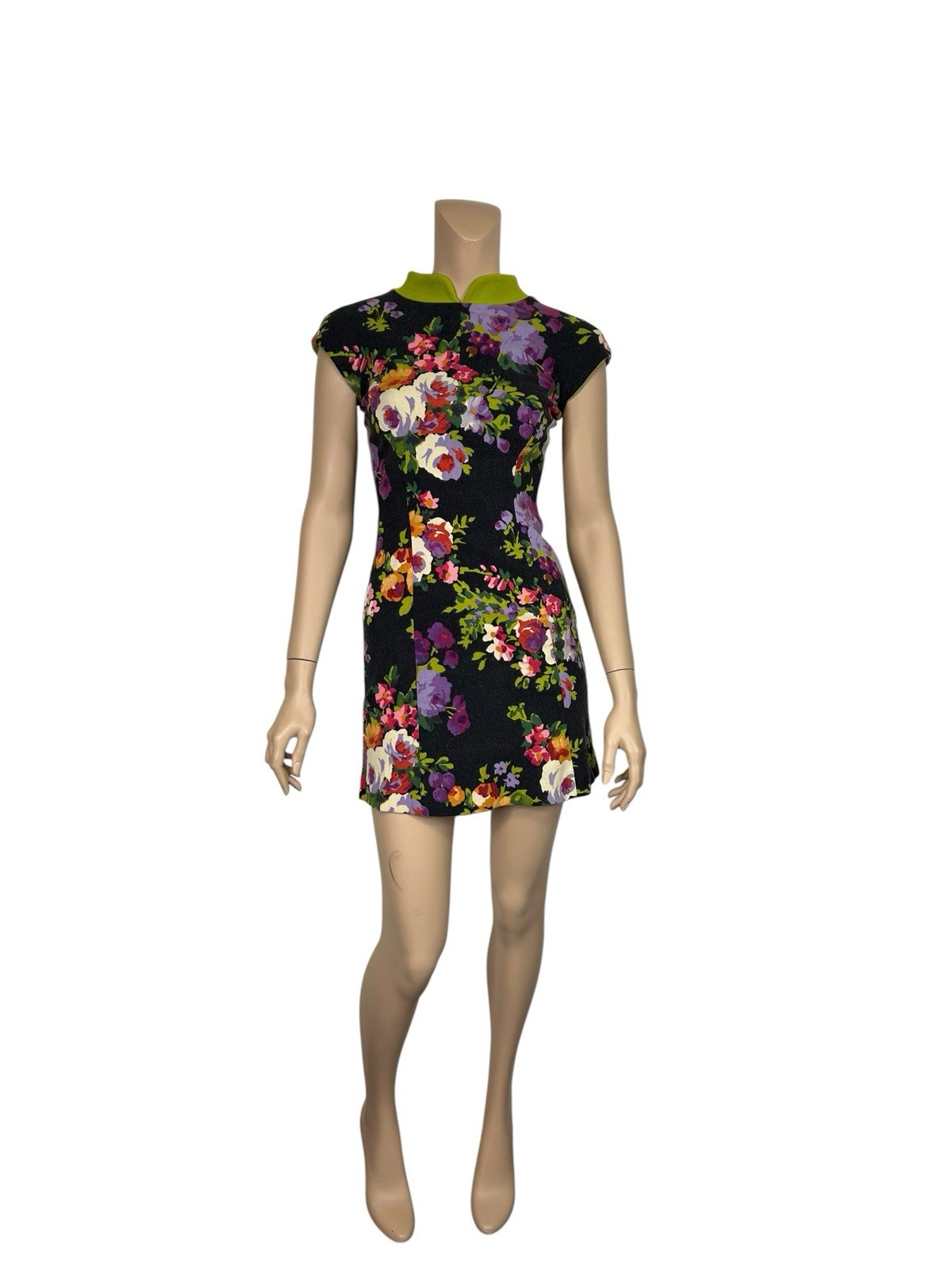 Vtg Moschino Cheap & Chic Black Floral Print Wool Mini Dress IT 42