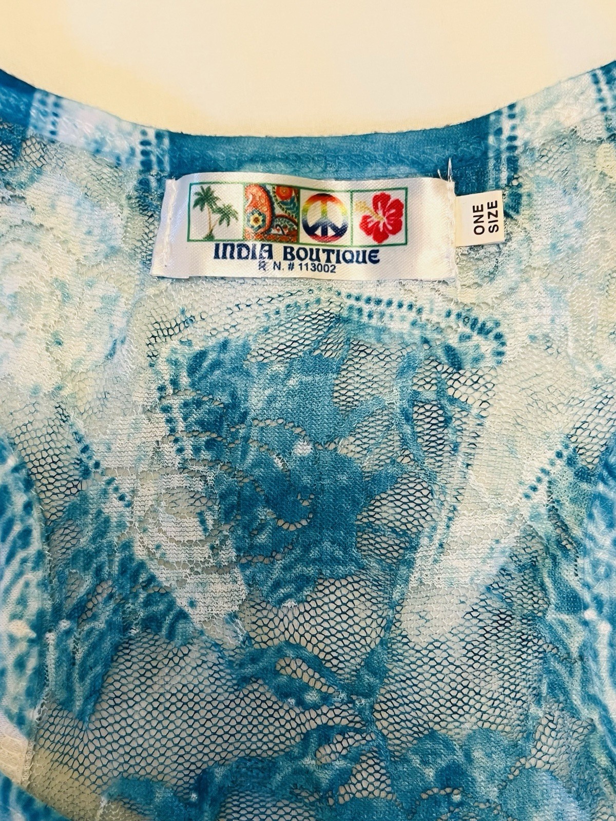 India Boutique Beach Coverup One Sz Blue Nautical, Matching Earrings Exc. Cond.