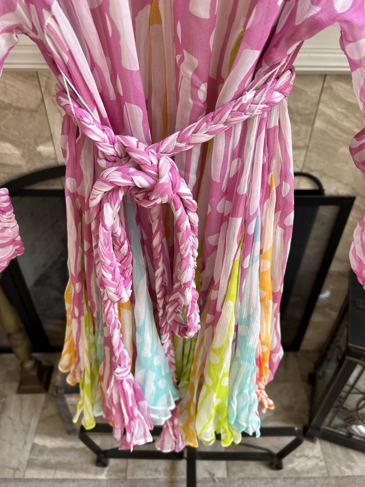 NEW NWT $525 RHODE “Ella” chiffon mini dress in pink multicolor sz M