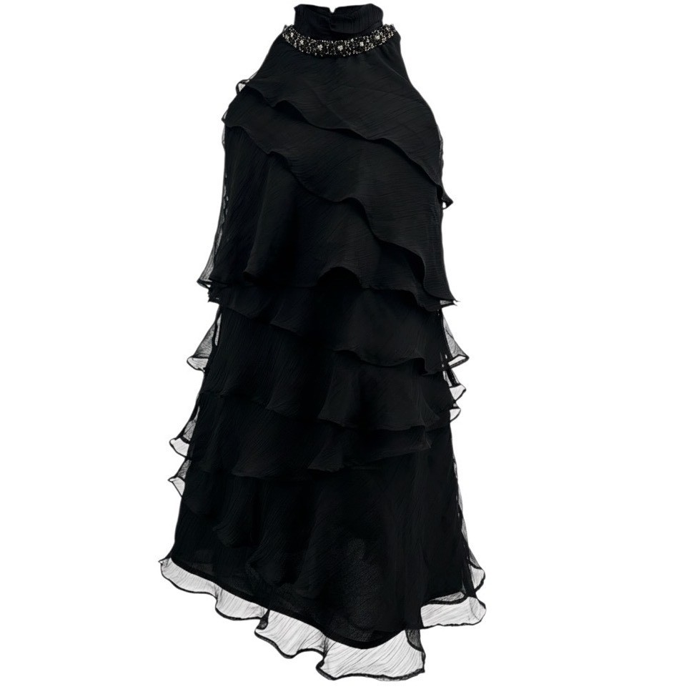 MM Couture by Miss Me Tiered Chiffon Black Beaded Neck Whimsigoth Romantic Party