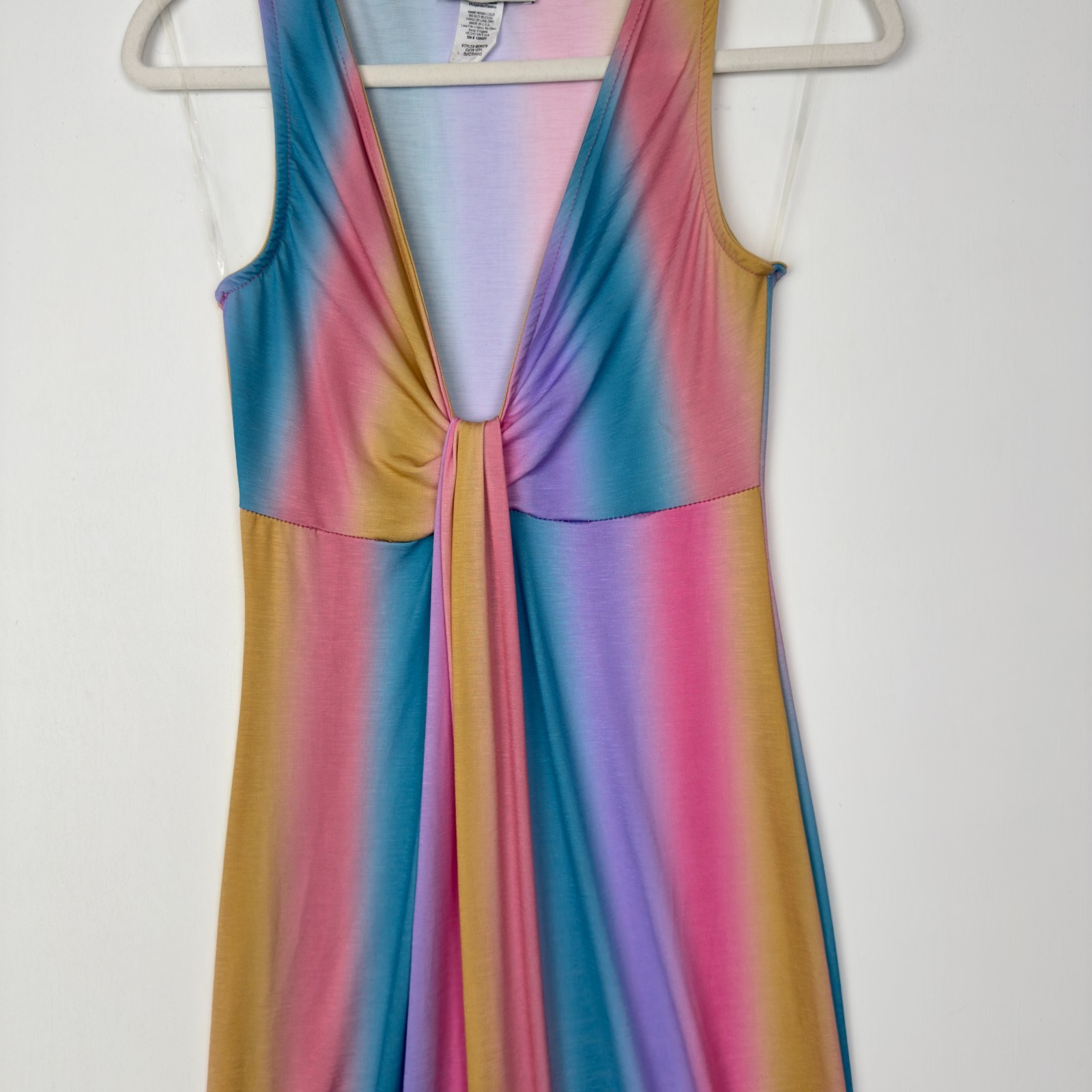 Maia Rainbow Ombre Maxi Dress S Sleeveless Deep V-Neck USA Made Polyester Blend
