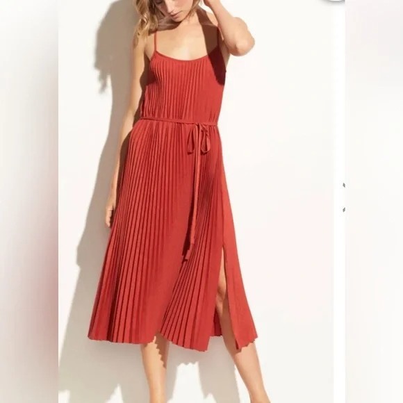 Vince Pleated Cami Dress Paprika Orange Chic Versatile Classy Sz L $295 B33