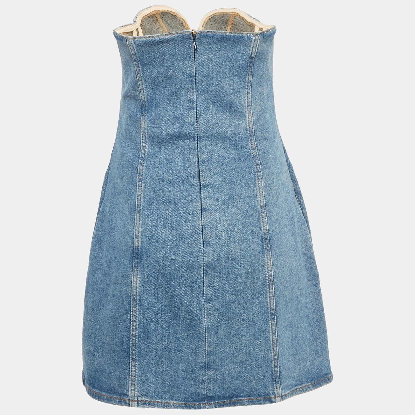 Magda Butrym Blue Denim Strapless Mini Dress S