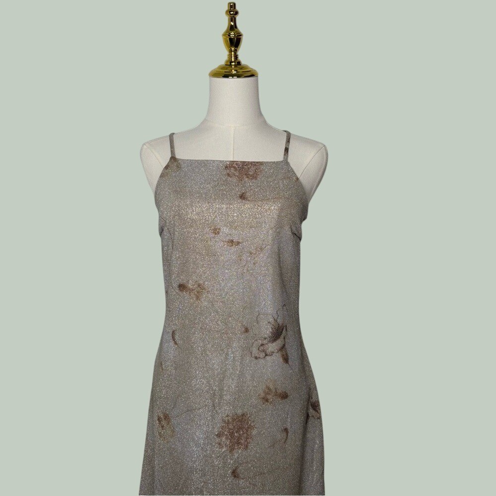 vintage monster girl y2k 2000s sparkle beige floral mini dress downtown girl