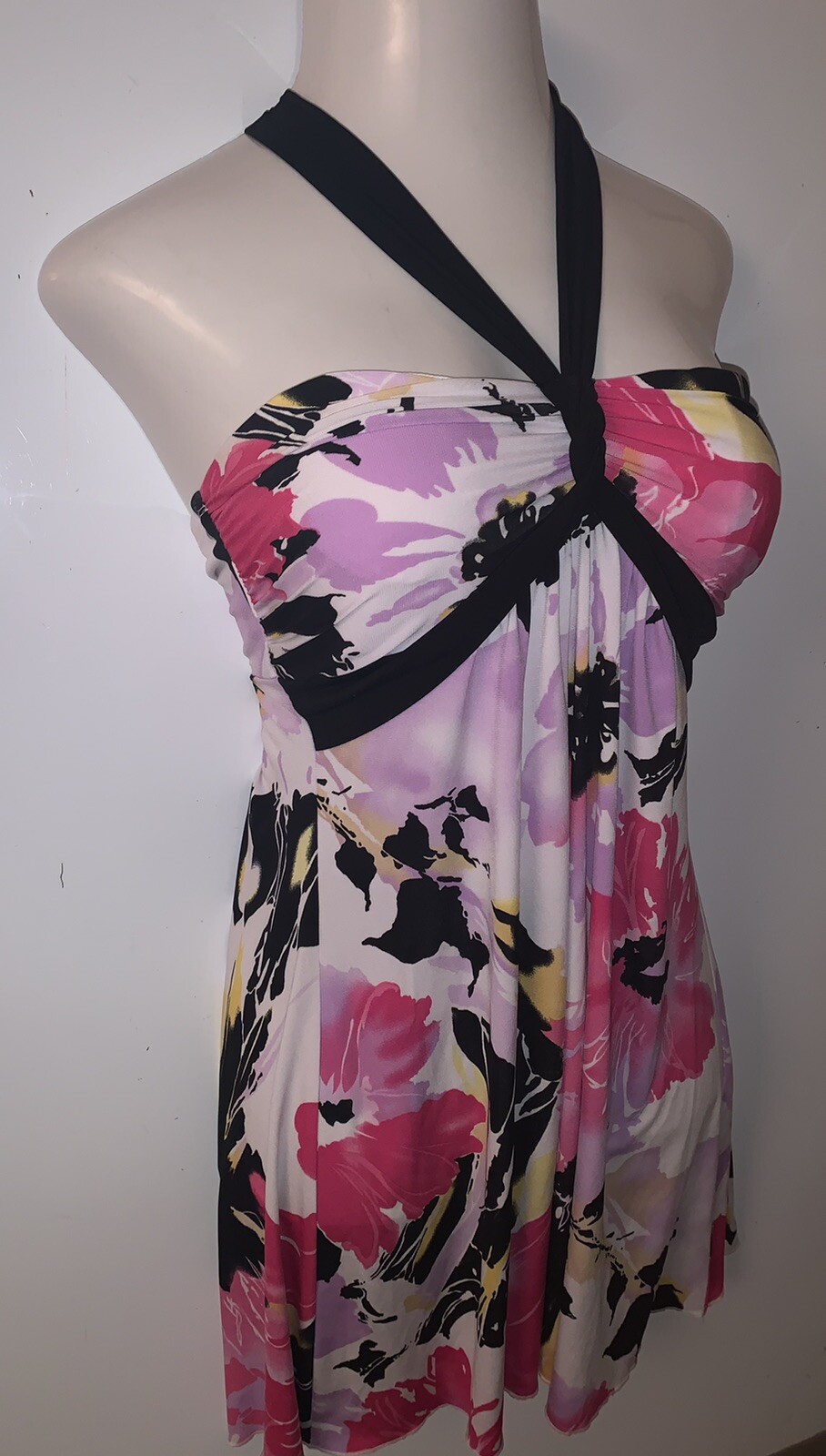 Womens LA BELLE Halter Strap Floral Above Knee Dress ~ Size Medium M