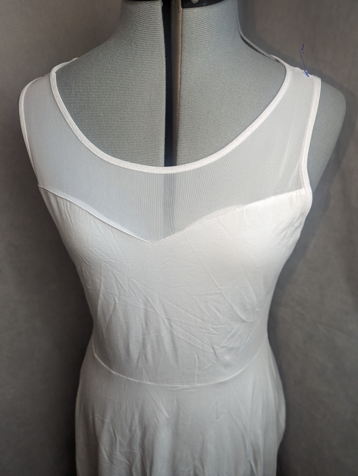 Ineffable Size Medium Cotton Spandex White fit n flare Dress Sheer Mesh Top.