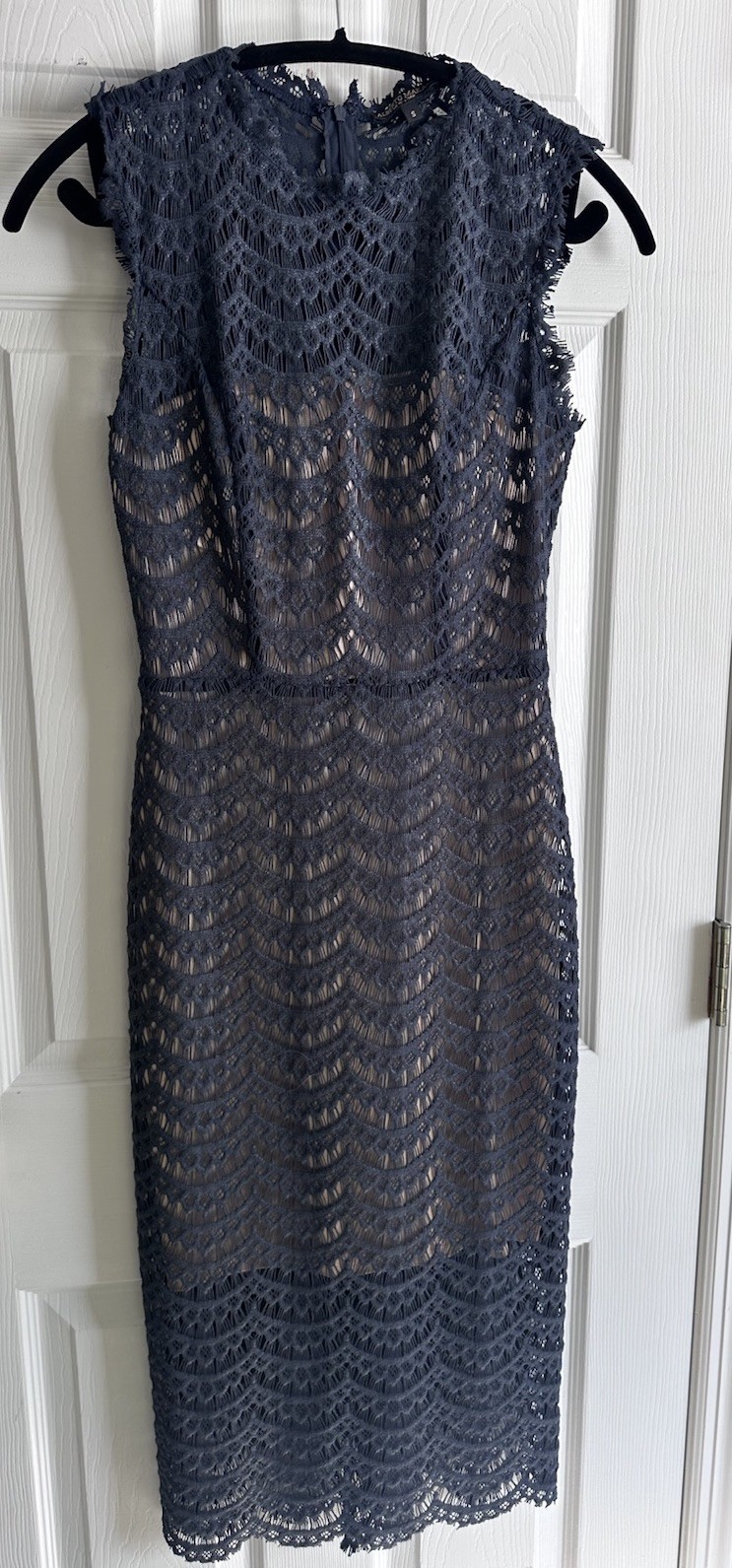 Alberto Makali Sheer Sheath Dress Navy Blue Size Small