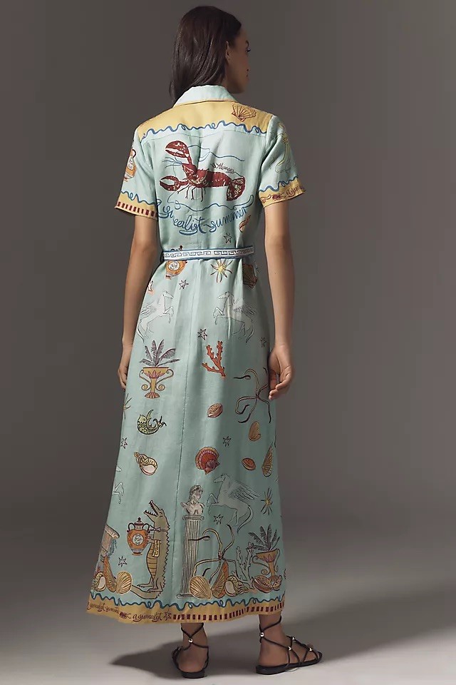 Alemais Surrealist Summer Short-Sleeve Linen Shirtdress 10