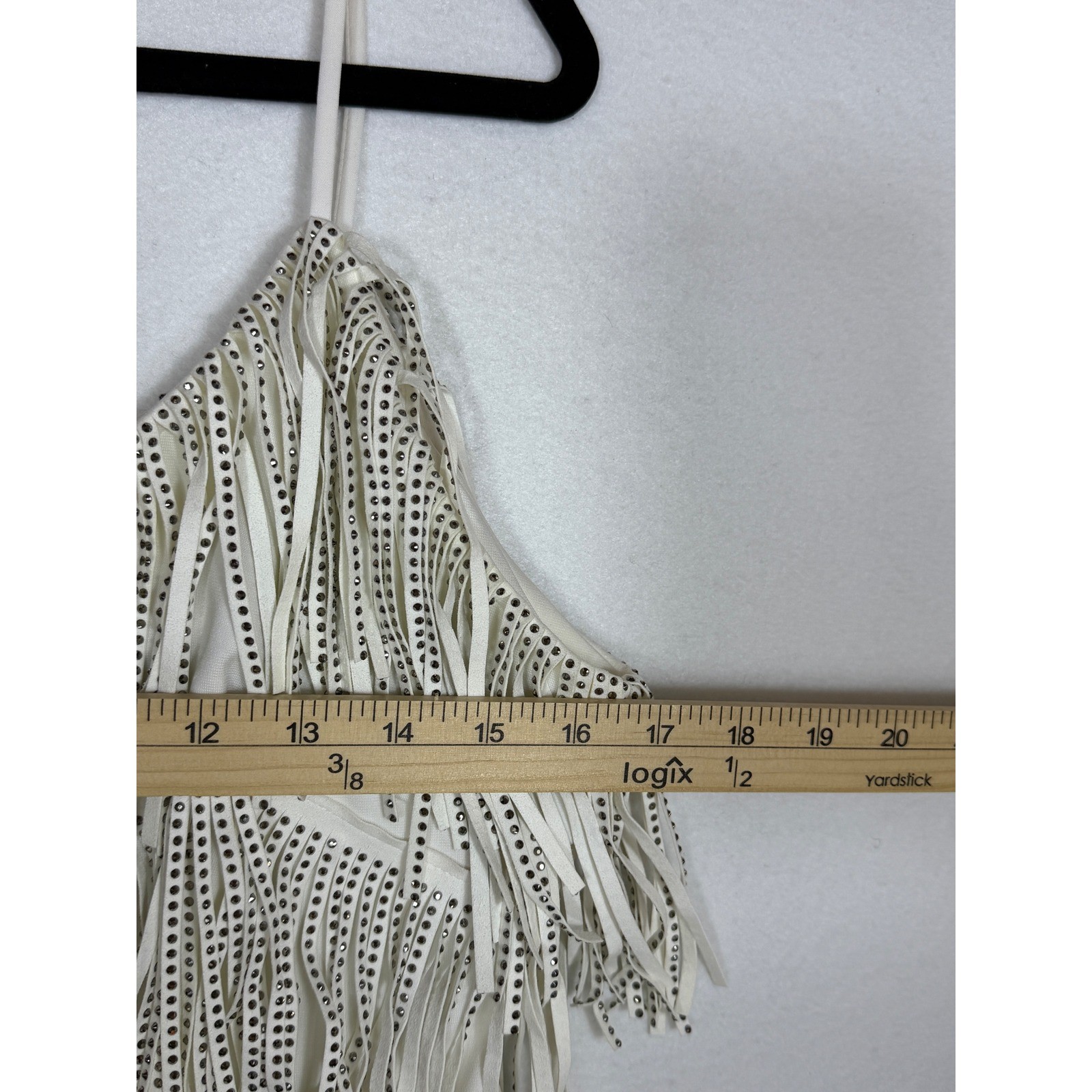NYLON APPAREL Rhinestone Fringe Mini Dress White Spaghetti Strap Party Size M