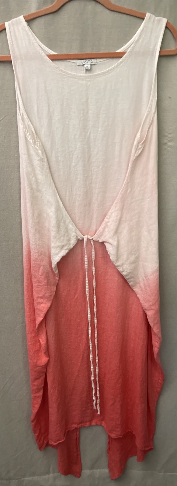 Vasna Sleeveless Linen Dress White/coral Ombré Tye Die XL Beach Coastal Boho