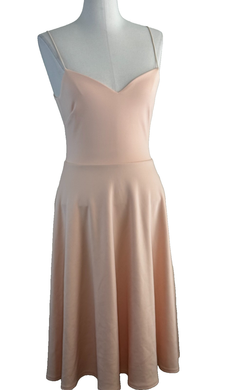 ASOS Fit & Flare Dress Size 6 Blush Pink Spaghetti Strap Stretch Knit V Neck UK
