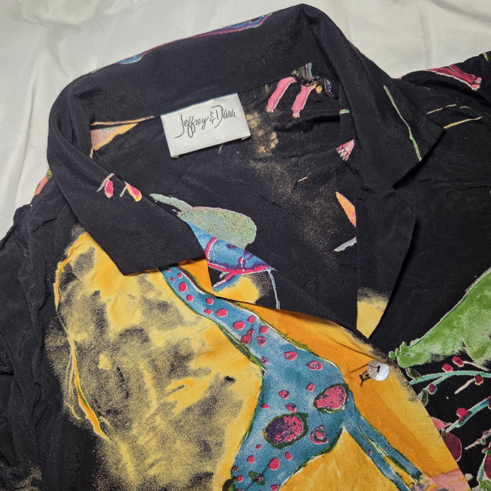 Jeffrey& Dara Black Button Up Shirt Dress Animals Vtg Quirky See Details For Sz