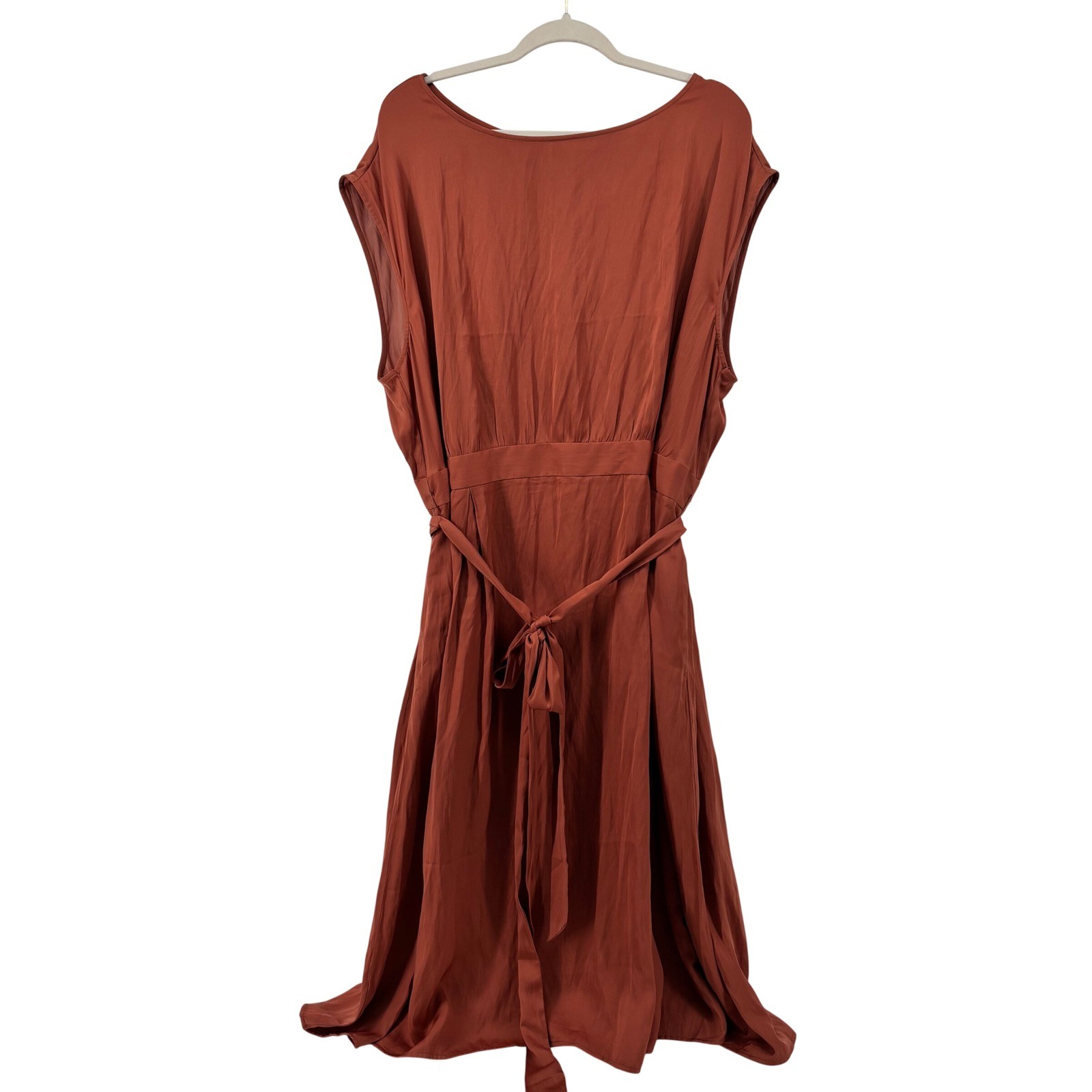 LOFT Plus Rust Terracotta Sleeveless Fit & Flare Dress with Waist Tie 26 NWT