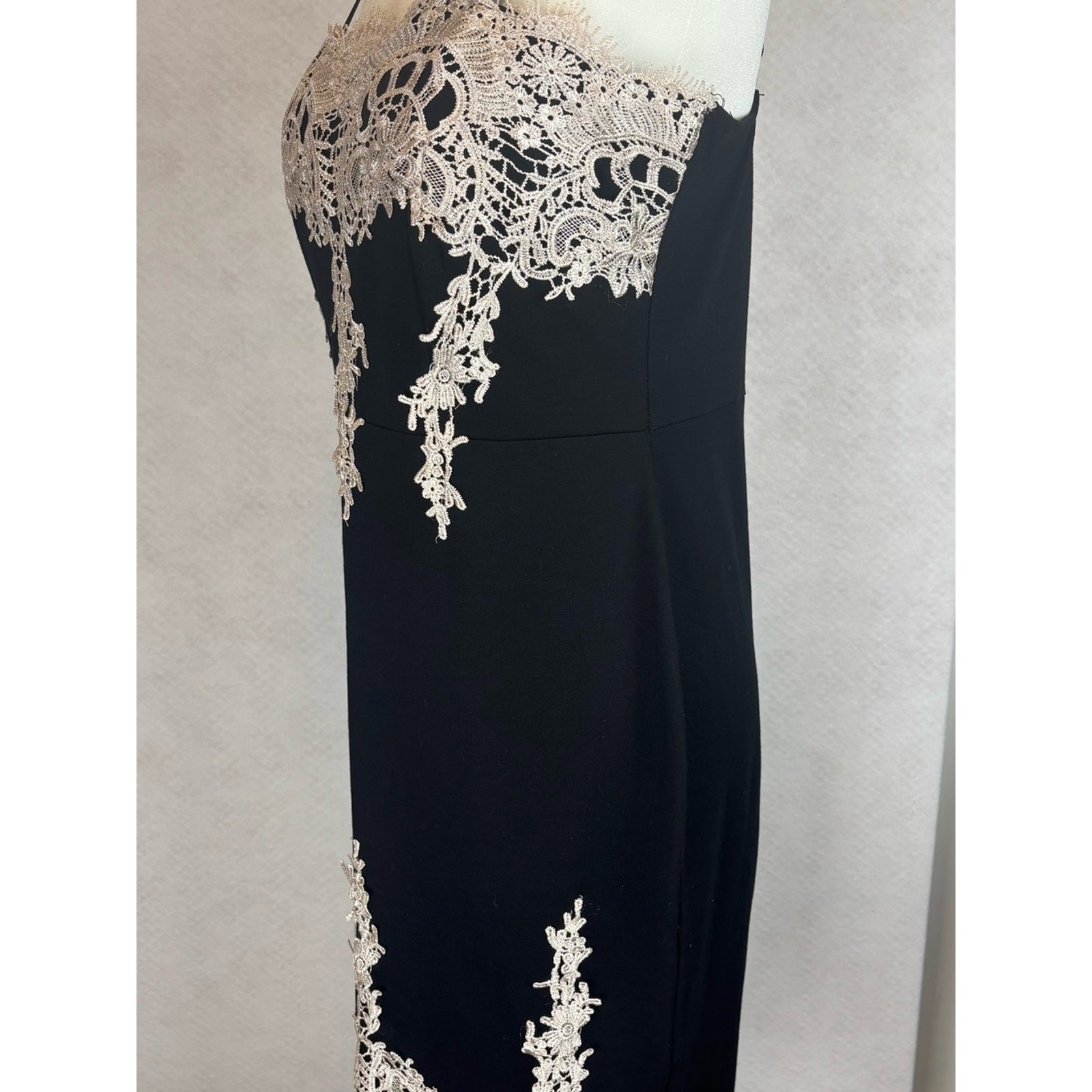 Haute Monde Black Lace Trim Bodycon Dress XL Spaghetti Strap Going Out Mini