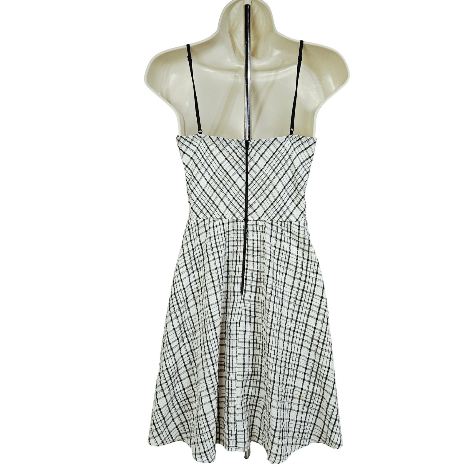 IBISS White Black Plaid Surplice Mini Dress S Dark Academia Preppy Girly Retro