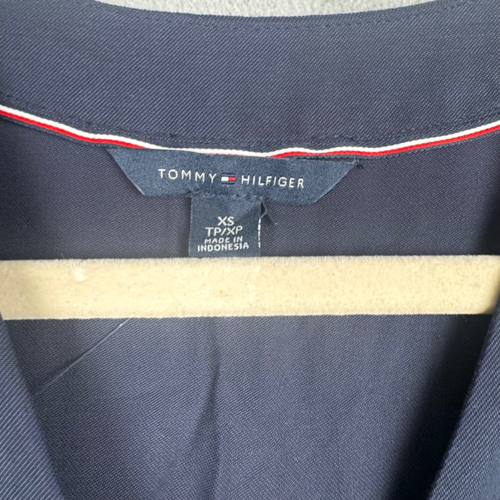 Tommy Hilfiger Navy Blue Faux Wrap Midi Dress Red White Stripe Cuffs XS