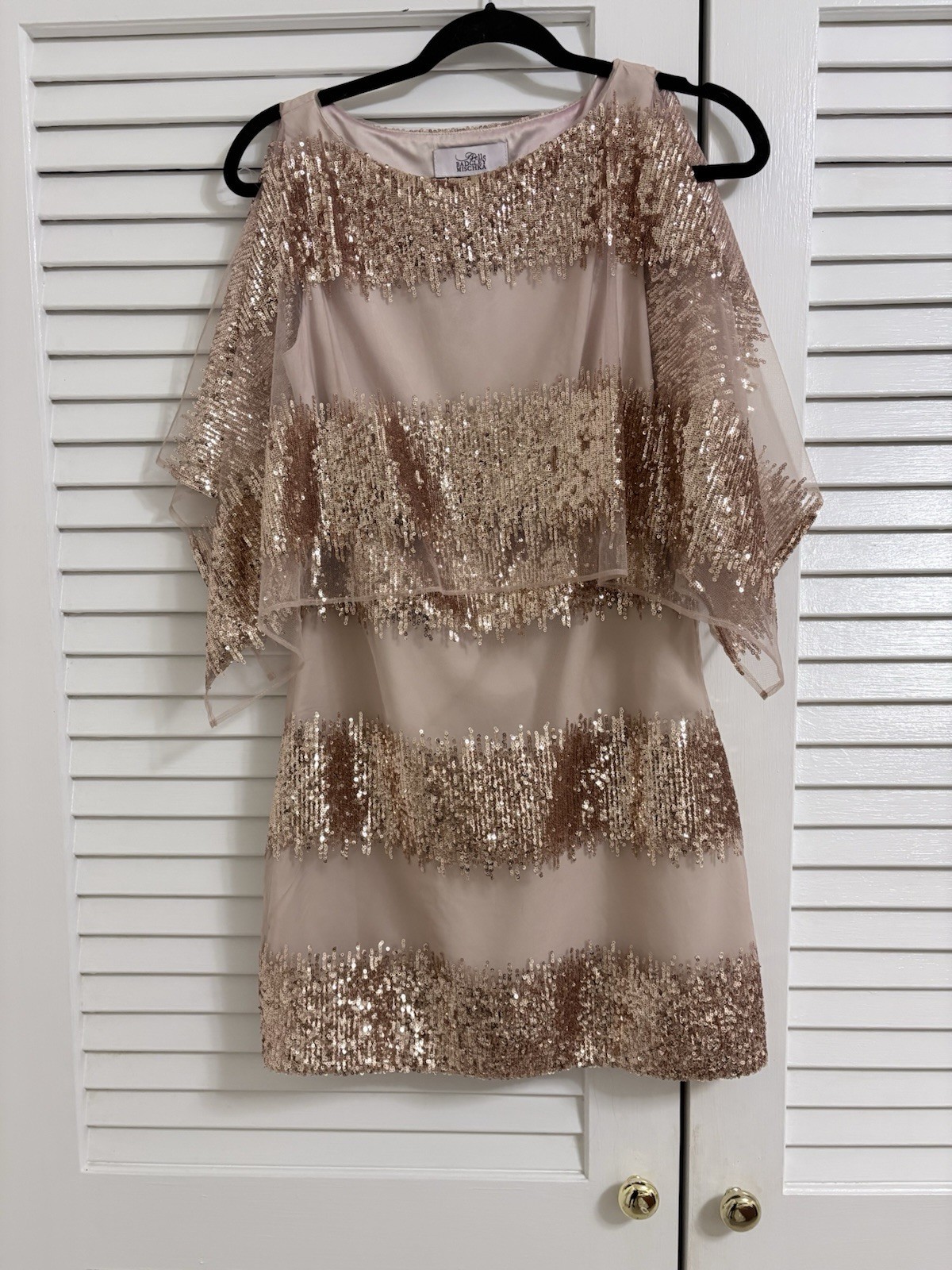 Belle Badgley Mischka Rose Gold Sequin Tiered Dress – Size 6