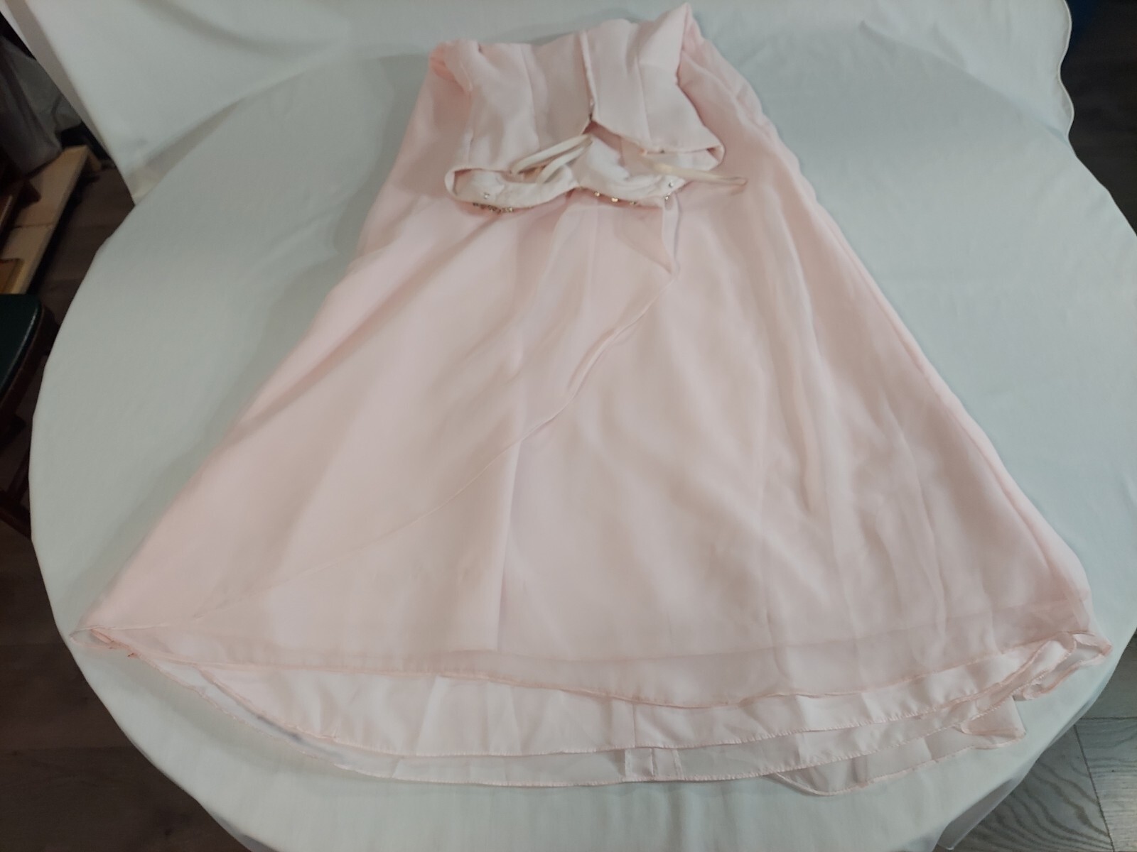 Mori Lee By Madeline Gardner Light Pink With Pearls Long Formal Dress, Size 3/4