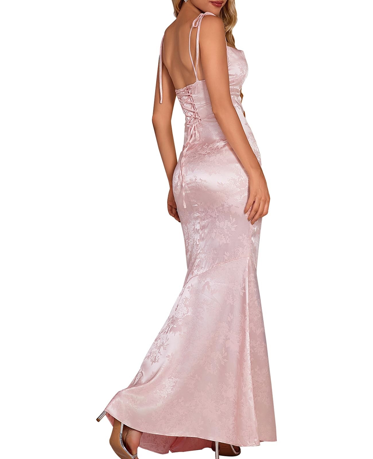 GLNEGE Women’s Satin Bodycon Maxi Dress Elegant Formal Spaghetti Strap Cowl Neck