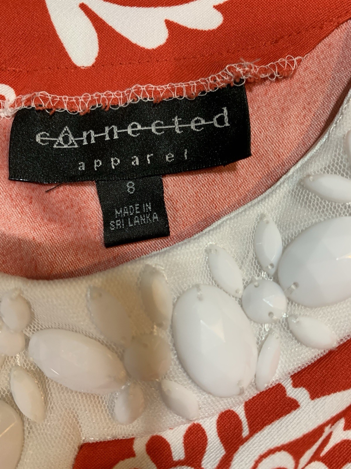 Connected Apparel Coral And White Dress With Beading. Size 8
