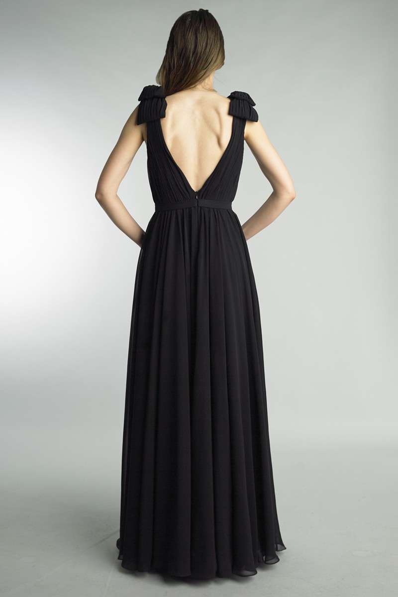 Basix Black Label D9173L Pleated Deep-v Gown, Deep V-n… – D9173L BLACK Size 0