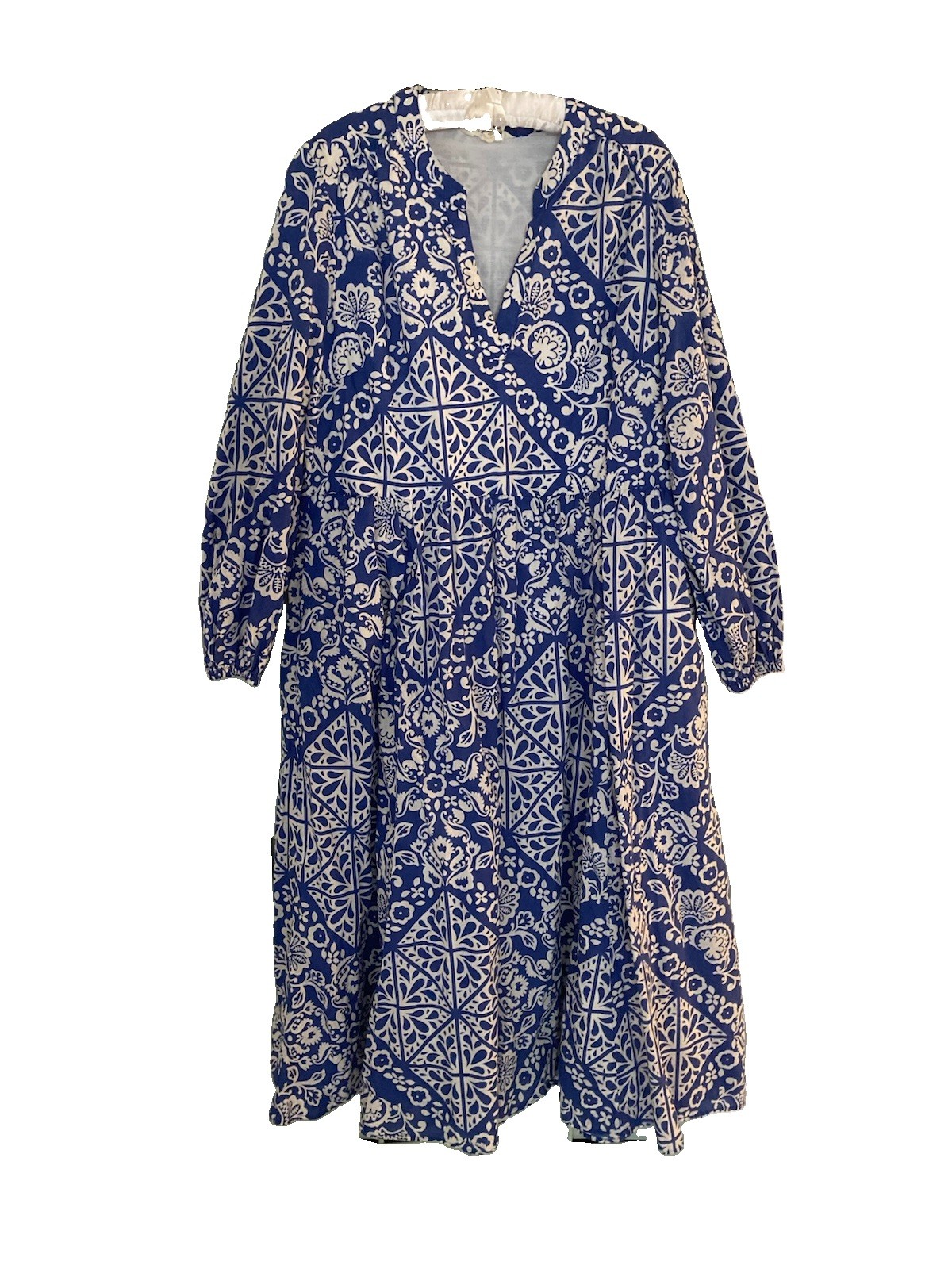 Boden SZ 20-22R Blue White Floral Maxi Dress Long Sleeve Cottage-core lined