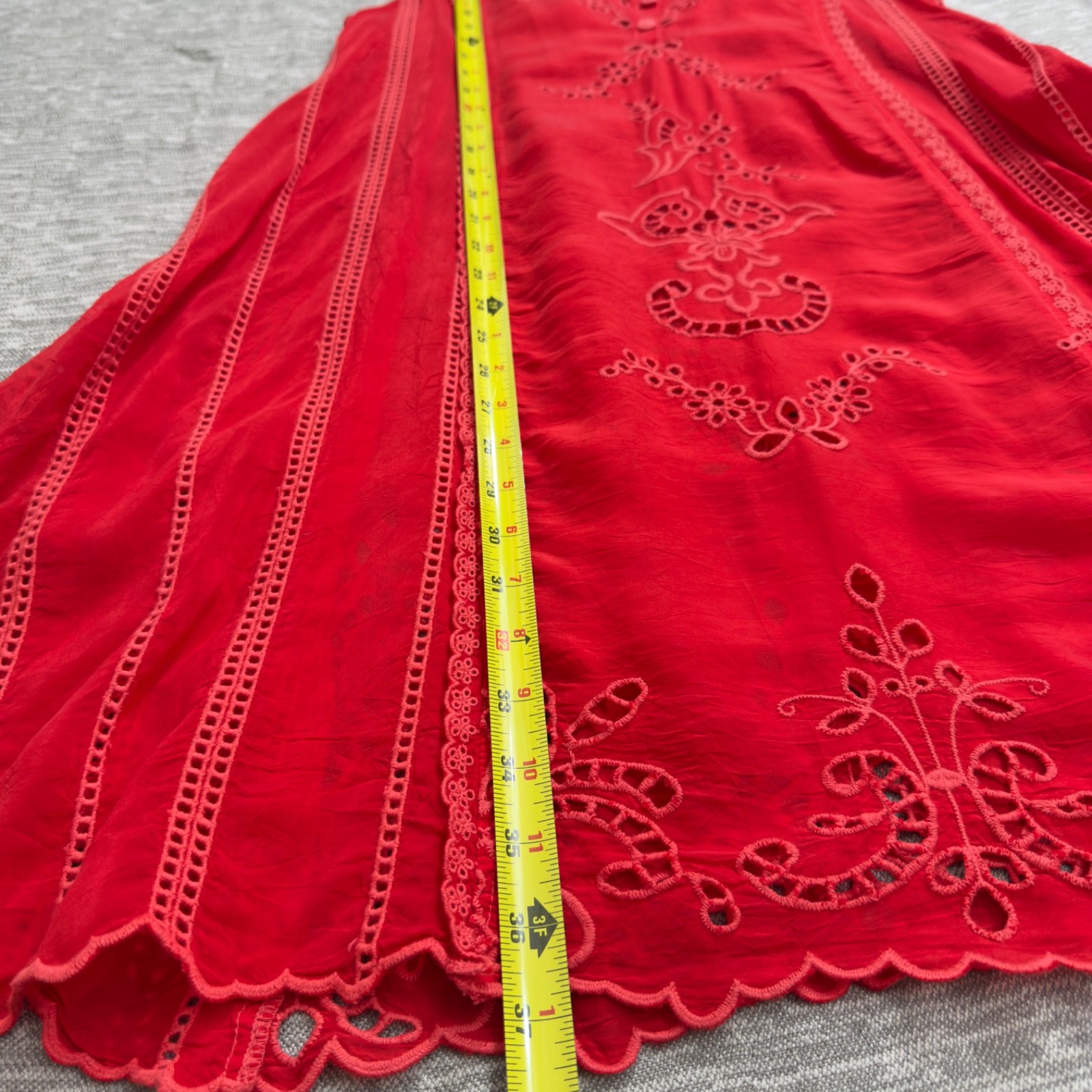 Johnny Was Rhodes Sleeveless Shift Dress Scarlet Red Embroidered Eyelet Accent M