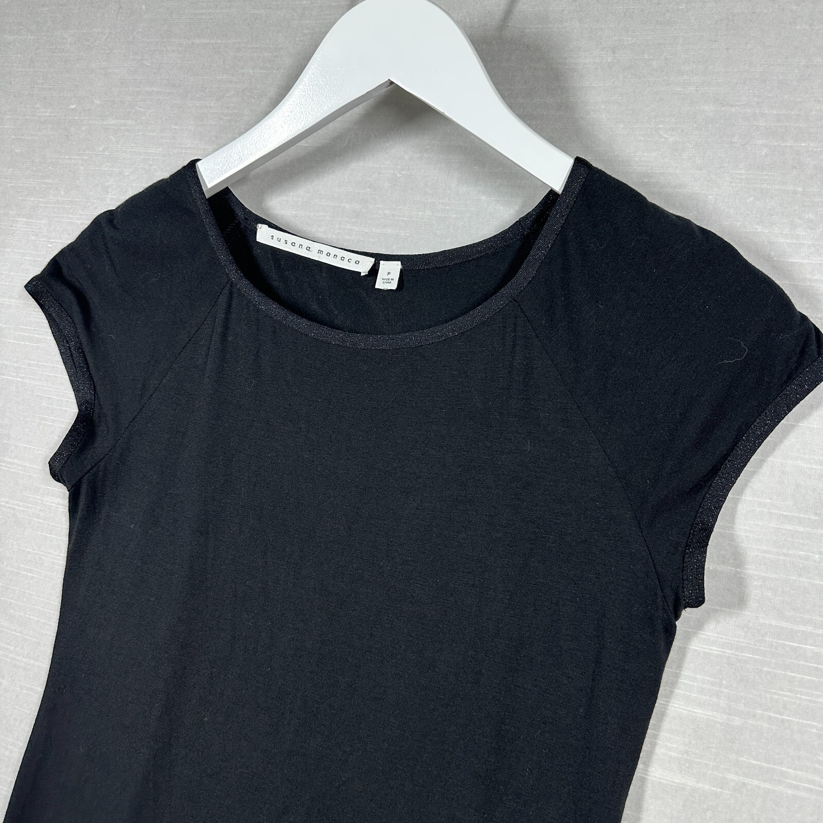 Susana Monaco Dress Womans Black Petite Ruffle Italy Chic Classic Elegant Simple